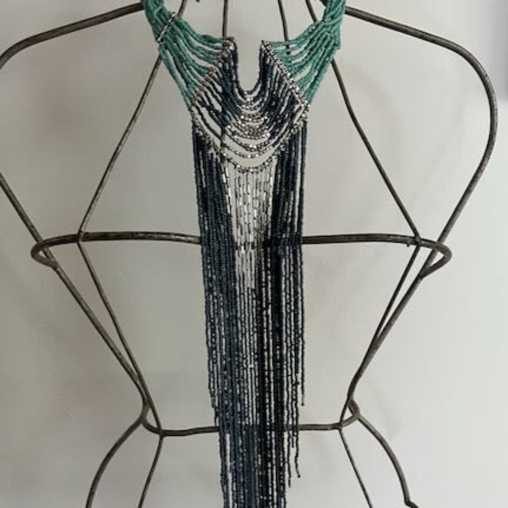 Vintage Bib Necklace Seed Bead Southwest Native Tribal Ethnic Choker Boho